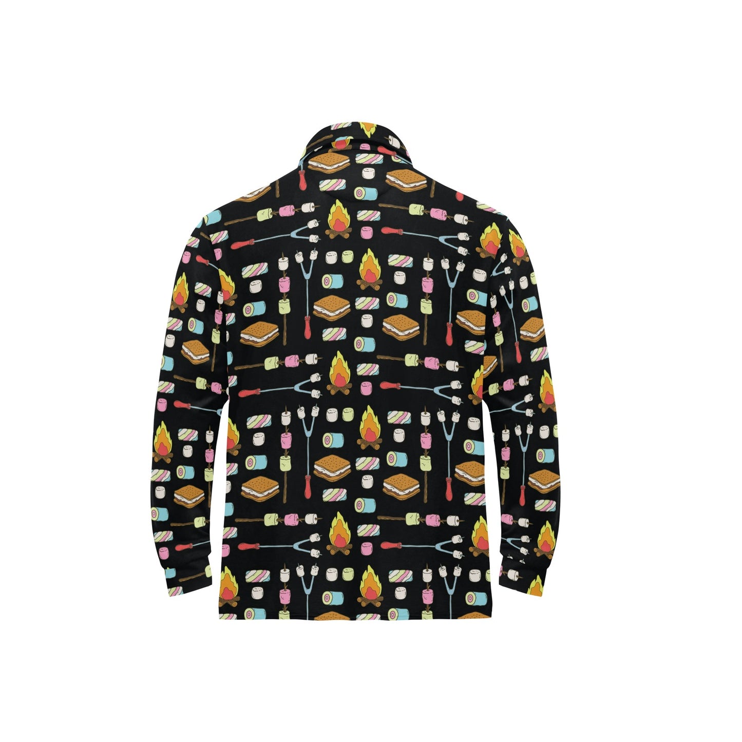 Camping Campfire Marshmallows Long Sleeve Polo Shirt For Men's