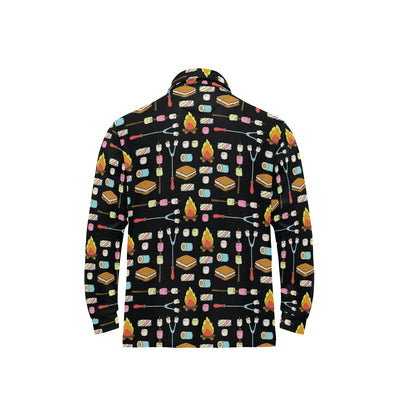 Camping Campfire Marshmallows Long Sleeve Polo Shirt For Men's
