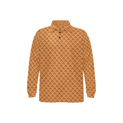 Waffle Texture Print Design LKS301 Long Sleeve Polo Shirt For Men's
