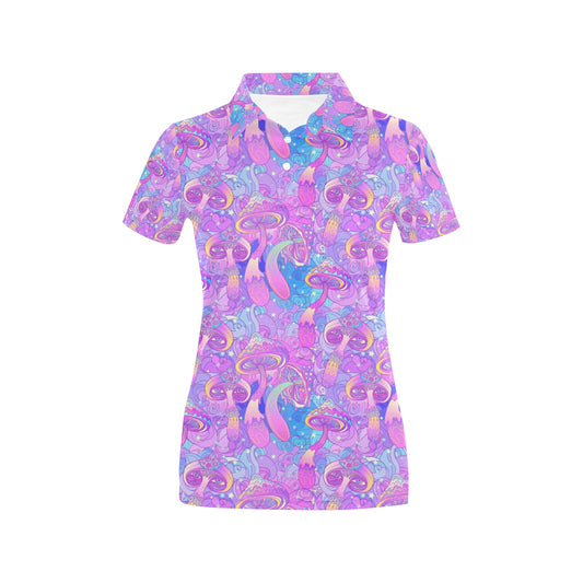 Psychedelic Trippy Mushroom Print Women's Polo Shirt