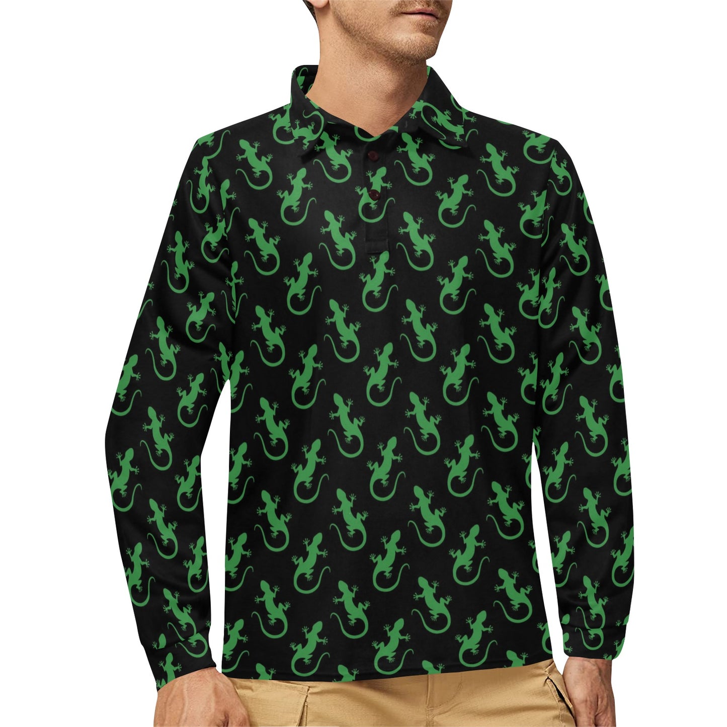lizard Print Design LKS401 Long Sleeve Polo Shirt For Men's