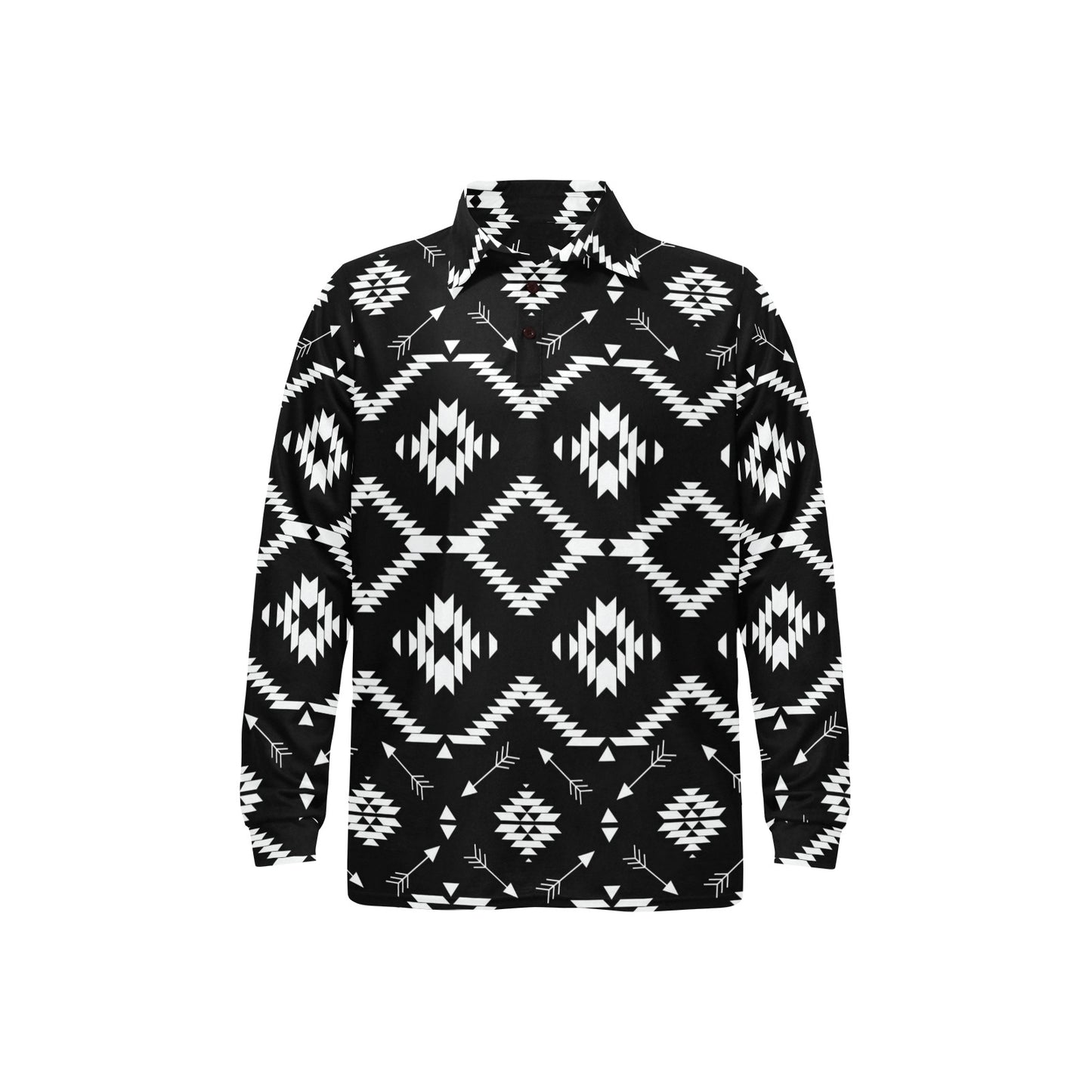 Native Pattern Print Design A04 Long Sleeve Polo Shirt For Men's