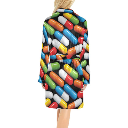 Pill Pattern Print Design A02 Women's Fleece Robe