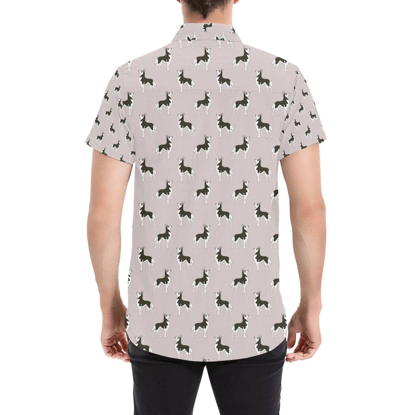 Siberian Huskies Print Design LKS301 Men Short Sleeve Button Up Shirt