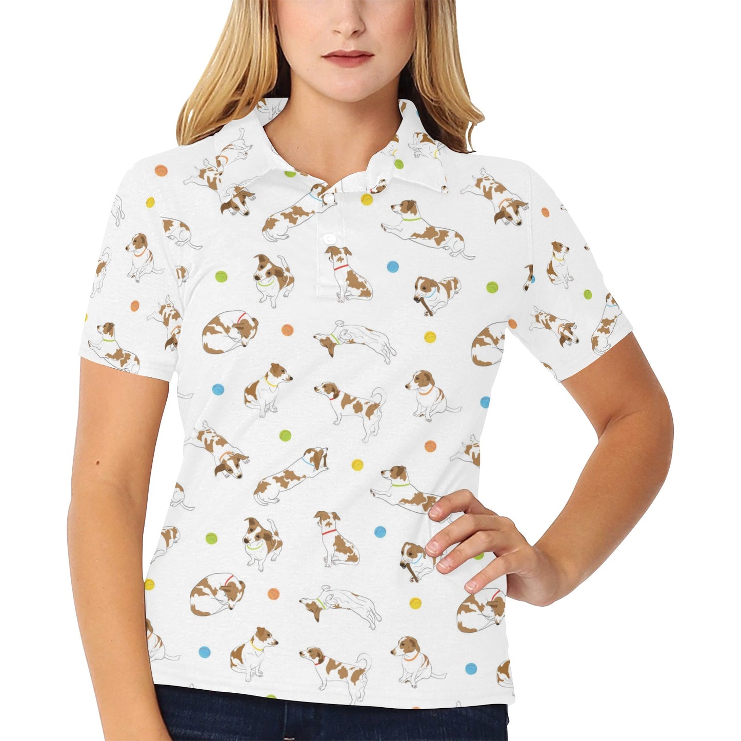 Russell Terriers With Balls Print Design LKS307 Women's Polo Shirt