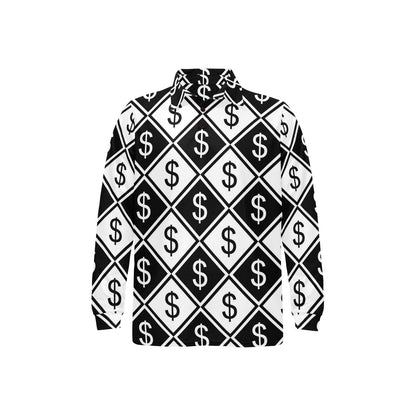 Money Pattern Print Design 04 Long Sleeve Polo Shirt For Men's