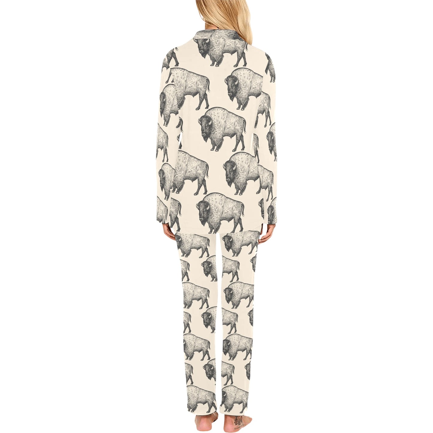 Bison Pattern Print Design 02 Women's Long Pajama Set
