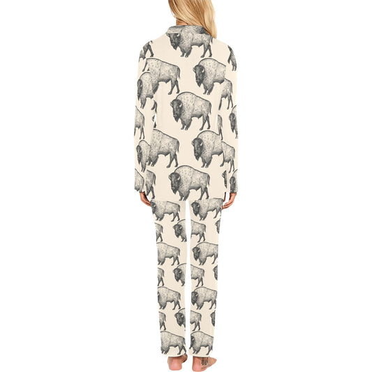 Bison Pattern Print Design 02 Women's Long Pajama Set