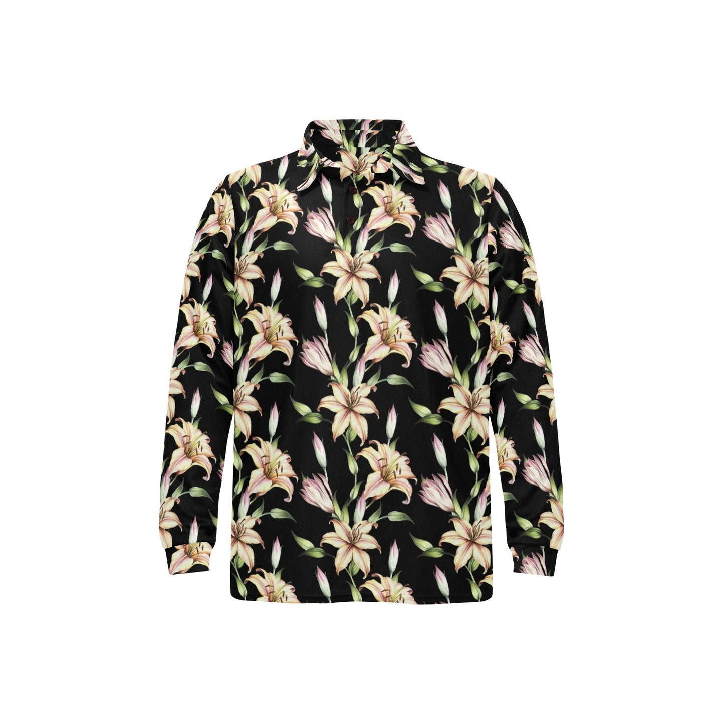 Lily Pattern Print Design LY05 Long Sleeve Polo Shirt For Men's