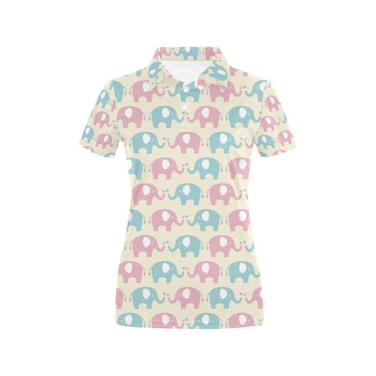 Elephant Baby Pastel Print Pattern Women's Polo Shirt