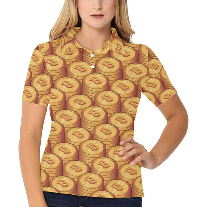 Bitcoin Pattern Print Design 02 Women's Polo Shirt