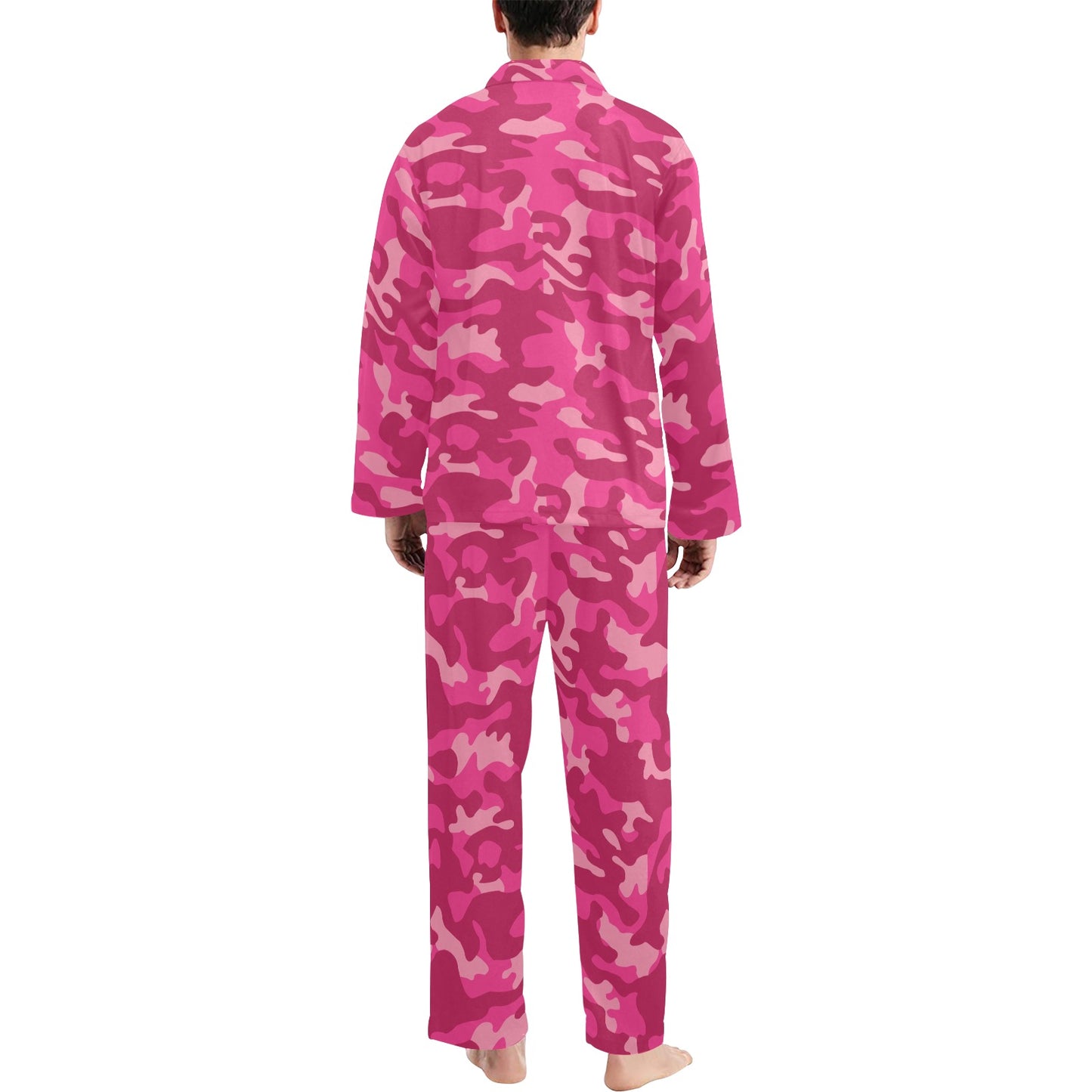 Camo Pink Pattern Print Design 01 Men's Long Pajama Set