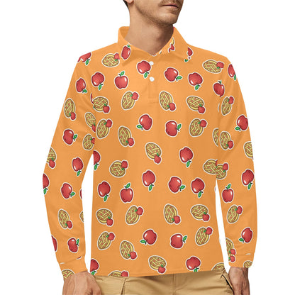 Apple Pie Pattern Print Design 02 Long Sleeve Polo Shirt For Men's