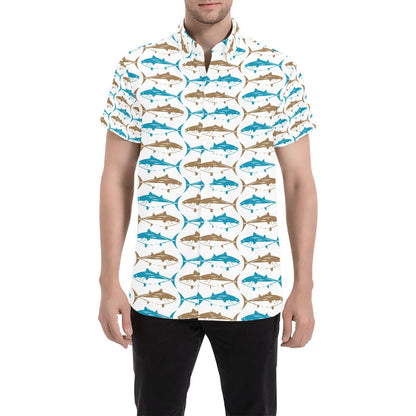 Tuna Fish Print Design LKS301 Men Short Sleeve Button Up Shirt