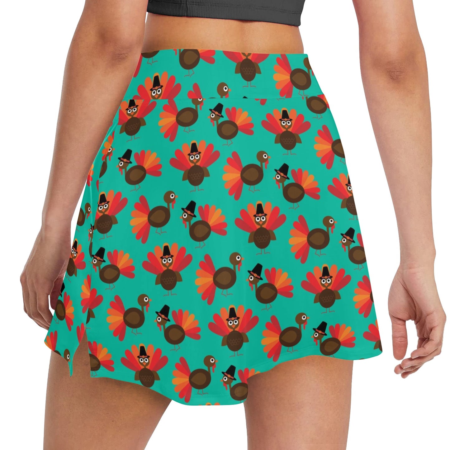 Thanksgiving Print Design LKS307 17" Golf & Pickleball Skort with Pockets