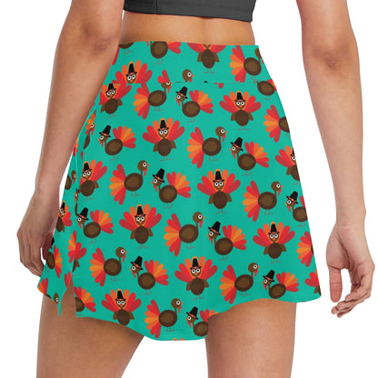 Thanksgiving Print Design LKS307 17" Golf & Pickleball Skort with Pockets