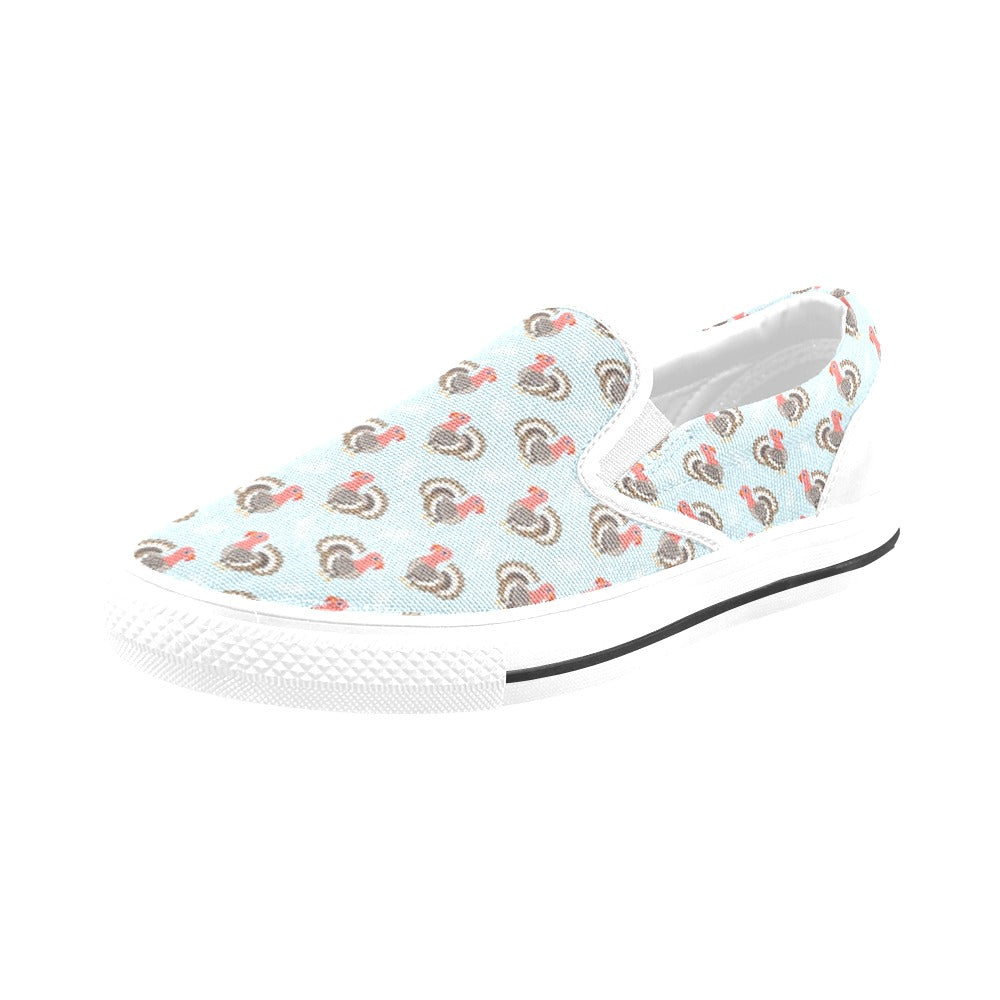 Turkey Print Design LKS403 White Slip Ons Canvas Women's Shoes
