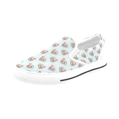 Turkey Print Design LKS403 White Slip Ons Canvas Women's Shoes