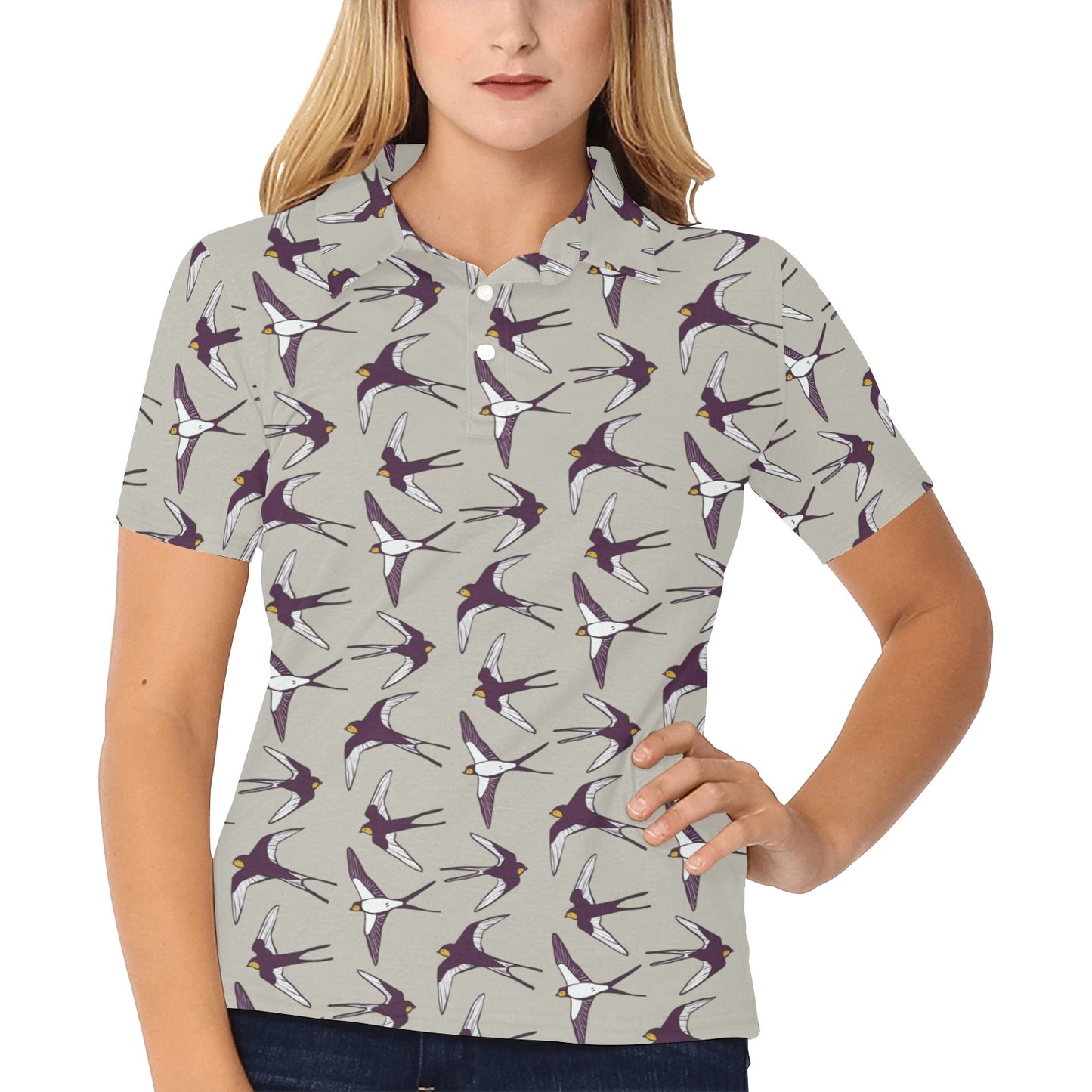 Swallow Bird Pattern Print Design 03 Women's Polo Shirt