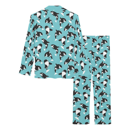 Whale Action Design Themed Print Women's Long Pajama Set