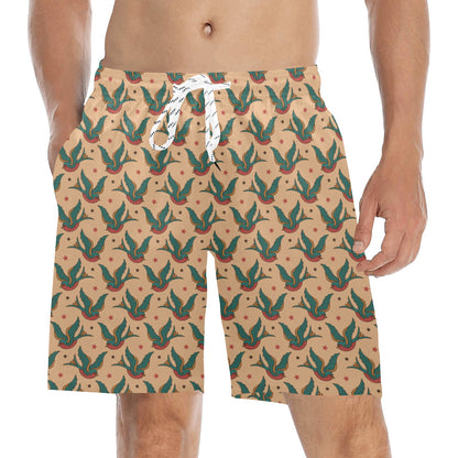Old School Tattoo Swallow Design Men's Swim Trunks Beach Shorts