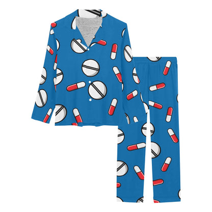 Pill Pattern Print Design A05 Women's Long Pajama Set