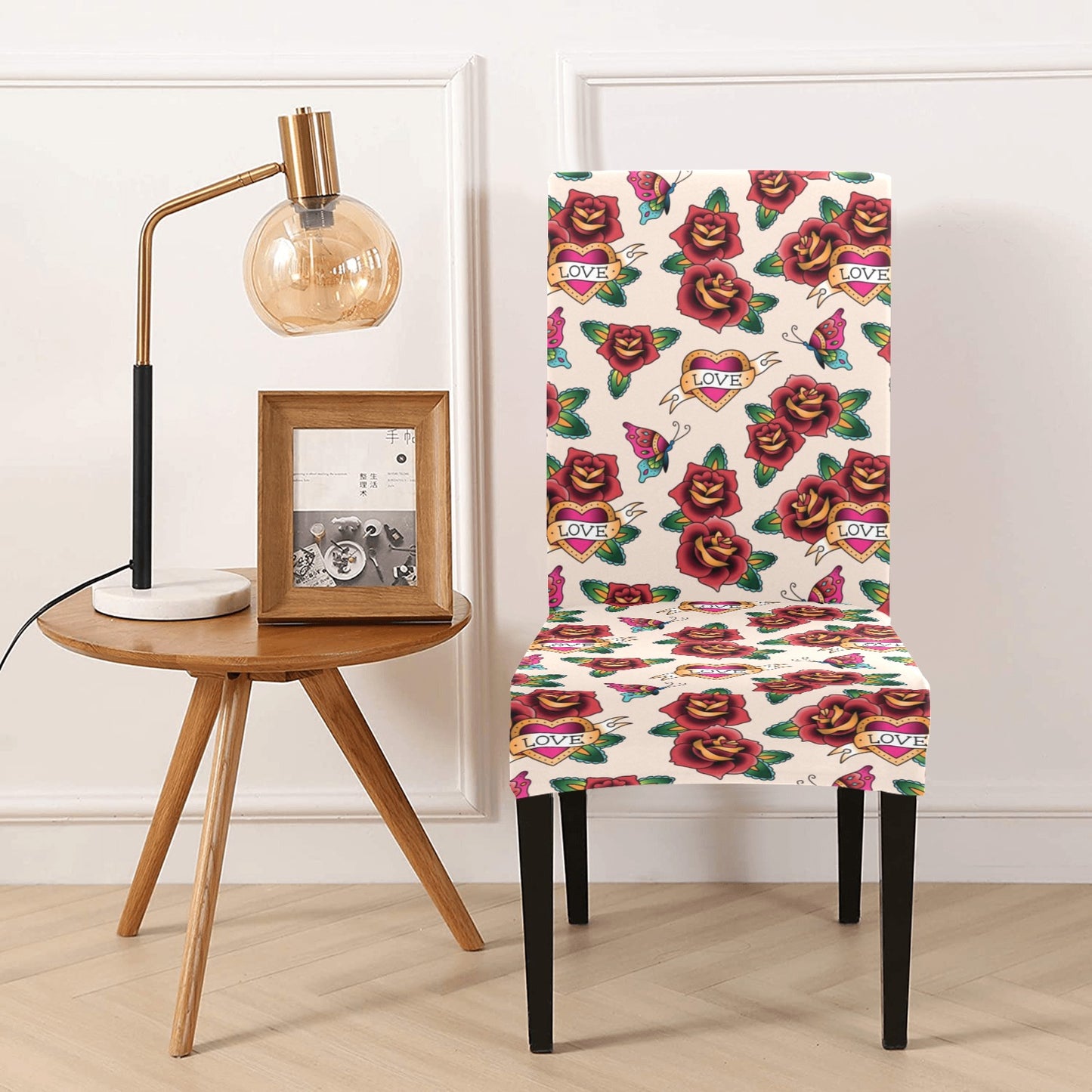 Tattoo Rose Print Design LKS302 Dining Chair Slipcover