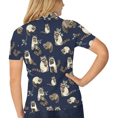 Raccoon Pattern Print Design A06 Women's Polo Shirt