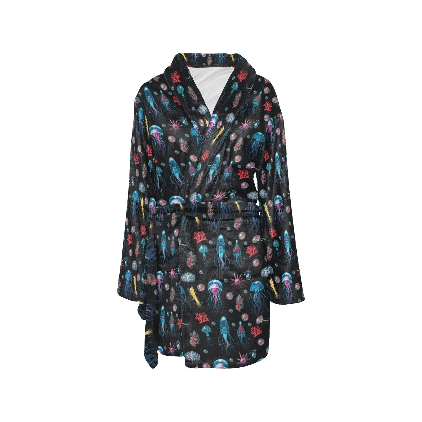 Jellyfish Underwater Print Women's Fleece Robe