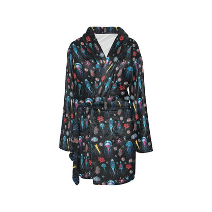 Jellyfish Underwater Print Women's Fleece Robe