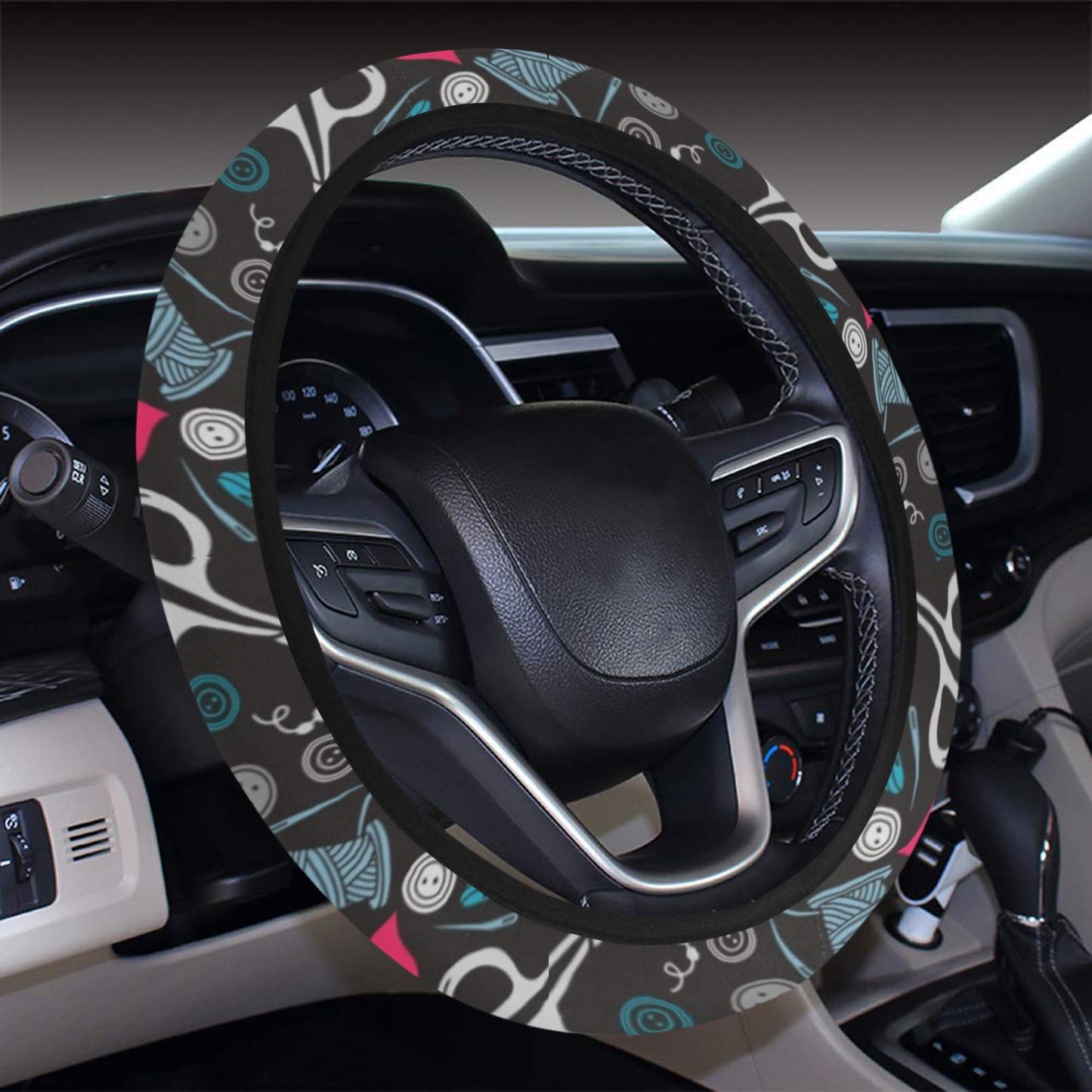 Sewing Equipment Print Design LKS305 Steering Wheel Cover with Elastic Edge