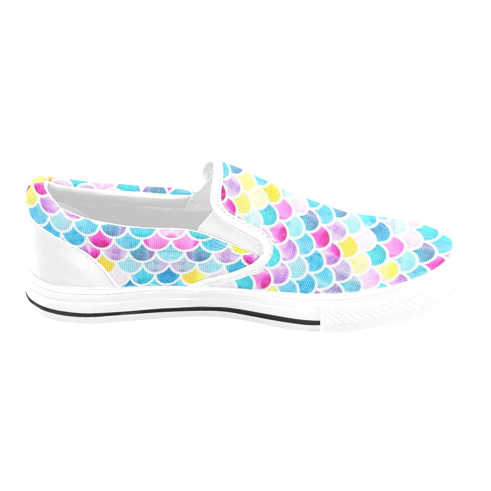 Scales Print Design LKS402 White Slip Ons Canvas Women's Shoes