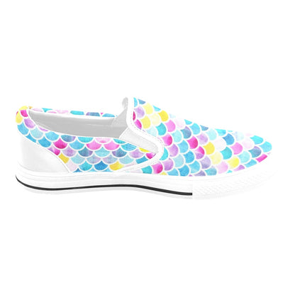 Scales Print Design LKS402 White Slip Ons Canvas Women's Shoes