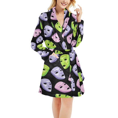 Acting Mask Pattern Print Design 04 Women's Fleece Robe