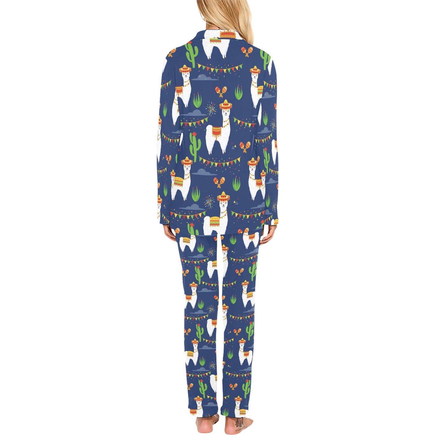 Llama Cactus Pattern Print Design 05 Women's Long Pajama Set