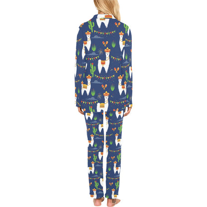Llama Cactus Pattern Print Design 05 Women's Long Pajama Set