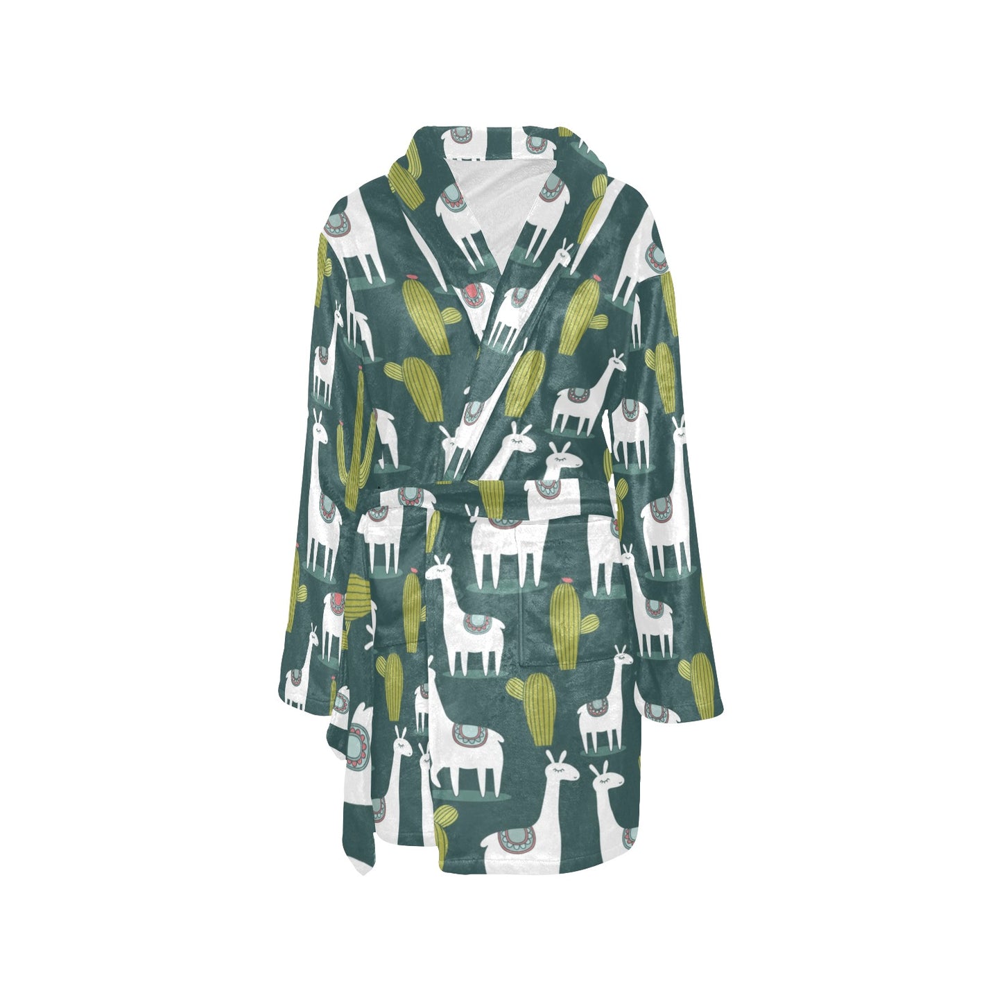 Llama Cactus Pattern Print Design 02 Women's Fleece Robe