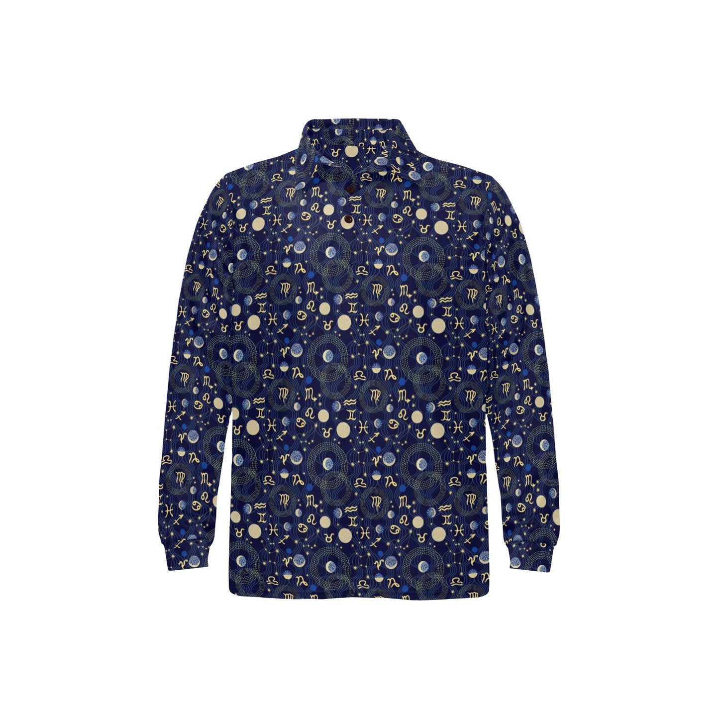 ZodiacThemed Design Print Long Sleeve Polo Shirt For Men's