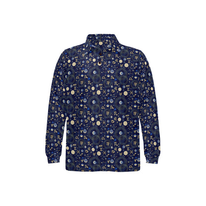 ZodiacThemed Design Print Long Sleeve Polo Shirt For Men's