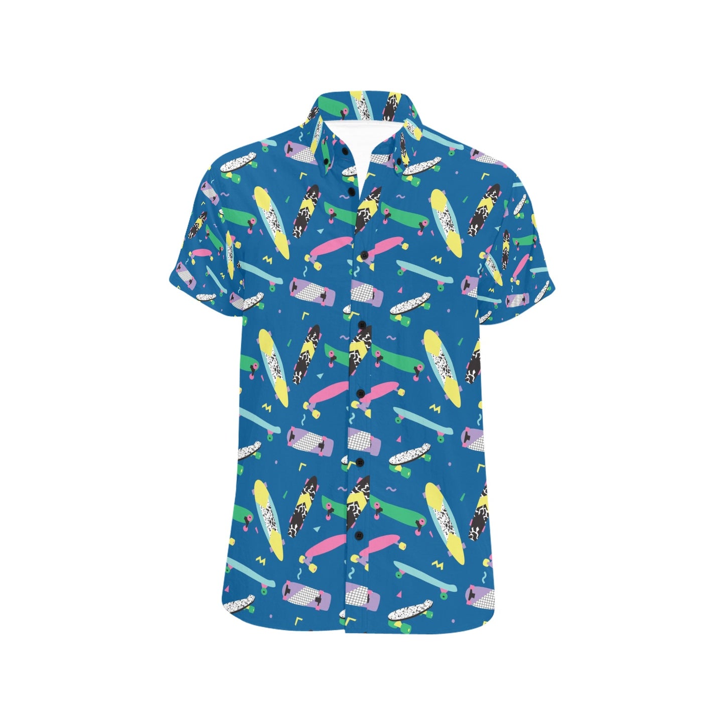 Skateboard Print Design LKS302 Men Short Sleeve Button Up Shirt