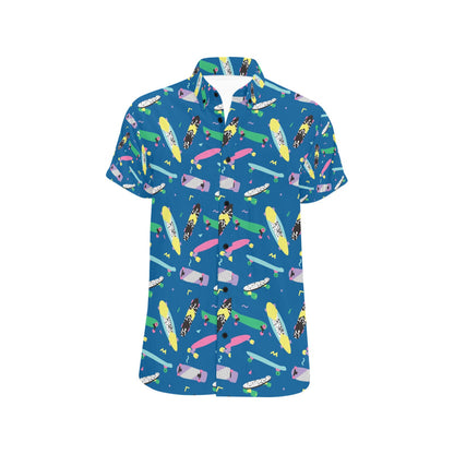 Skateboard Print Design LKS302 Men Short Sleeve Button Up Shirt