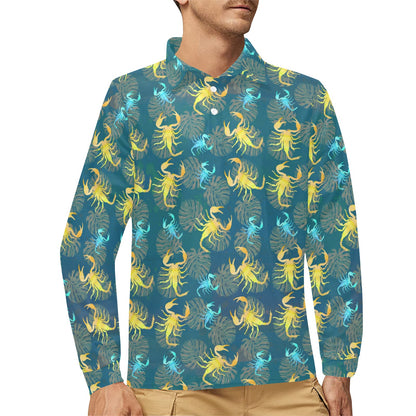 Scorpion Pattern Print Design 02 Long Sleeve Polo Shirt For Men's
