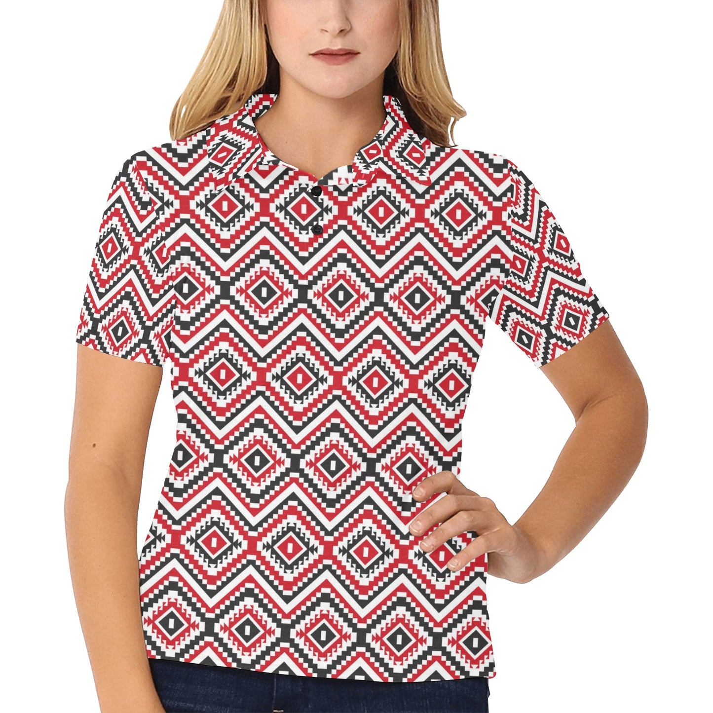 Native American Themed Tribal Print Women's Polo Shirt