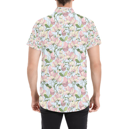 Sweet Pea Print Design LKS304 Men Short Sleeve Button Up Shirt