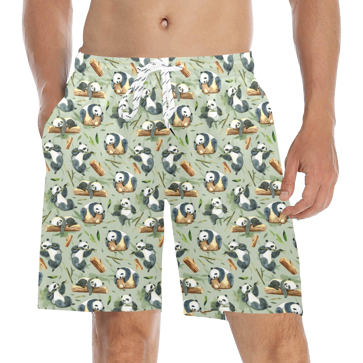Panda Bear Design Bamboo Print Men's Swim Trunks Beach Shorts