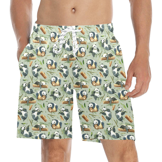 Panda Bear Design Bamboo Print Men's Swim Trunks Beach Shorts