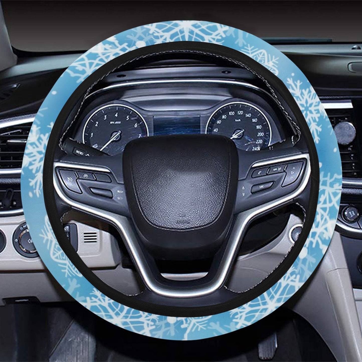 Snowflake Blue Print Design LKS301 Steering Wheel Cover with Elastic Edge
