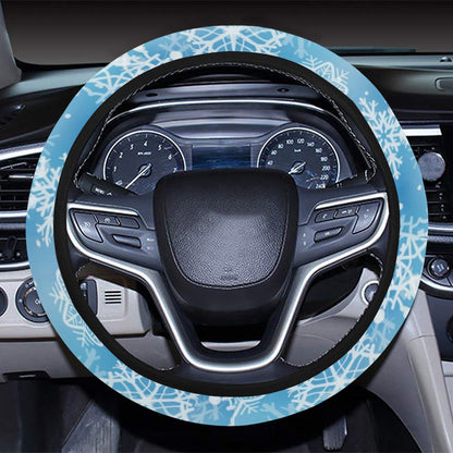 Snowflake Blue Print Design LKS301 Steering Wheel Cover with Elastic Edge