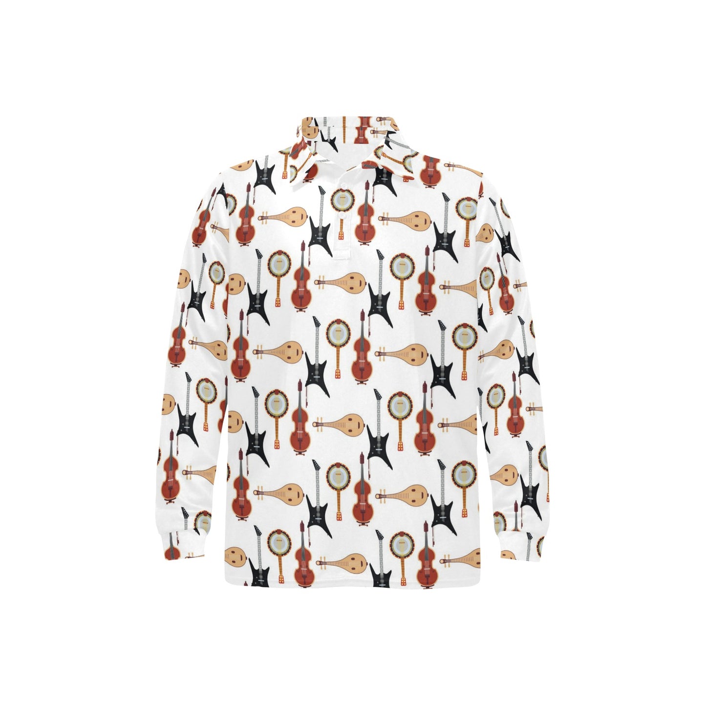 Banjo Print Design LKS403 Long Sleeve Polo Shirt For Men's