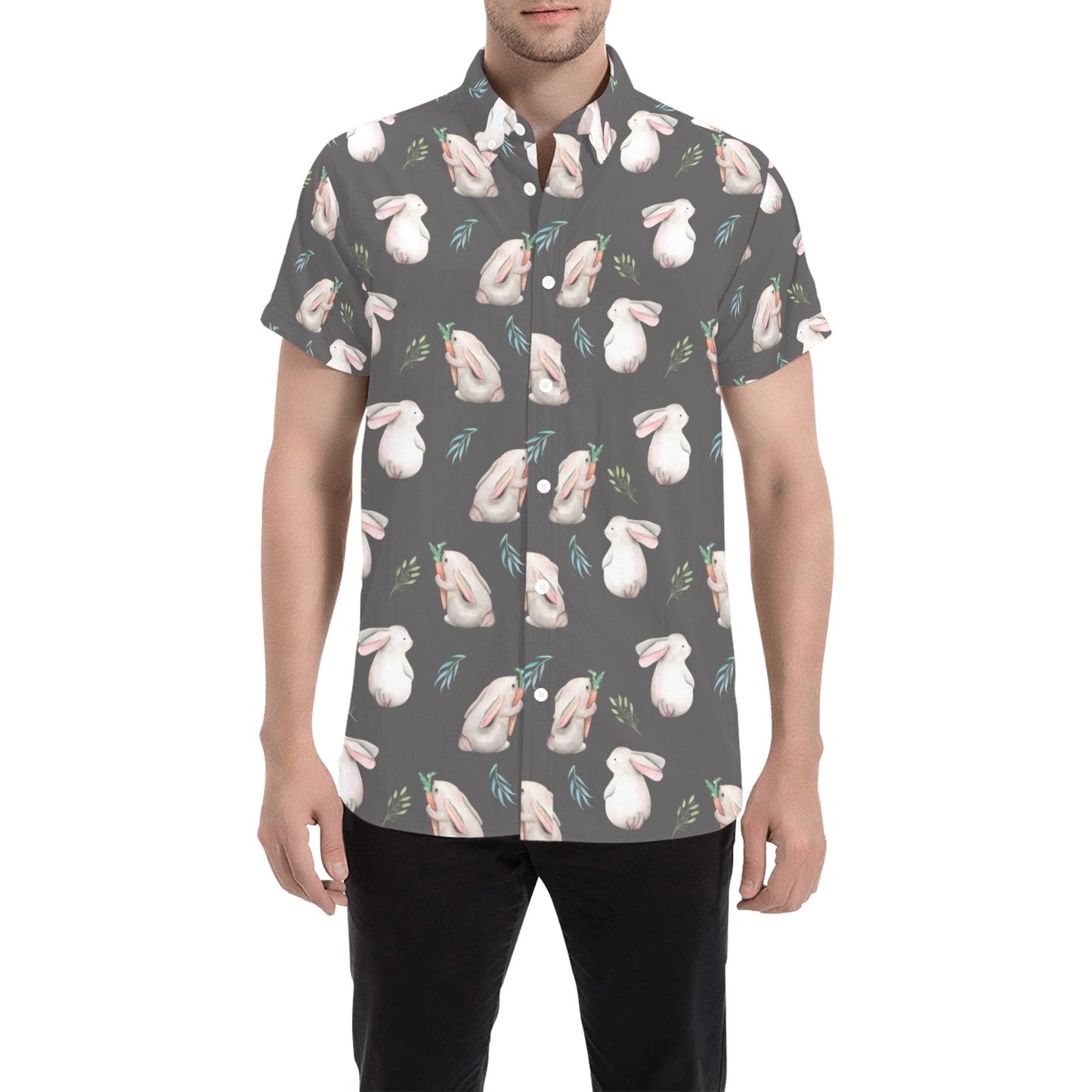 Rabbit Print Design LKS402 Men Short Sleeve Button Up Shirt